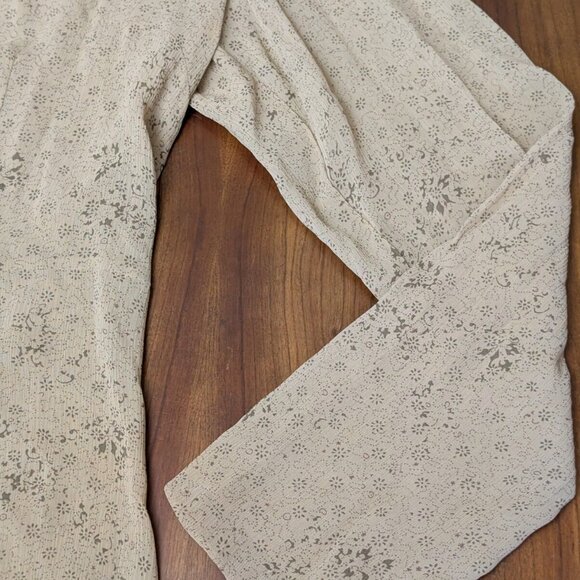 J.Jill Tan Button-Up Top Women's M Rayon Sheer Blouse Floral L/S Fairy Whimsy - Picture 7 of 16